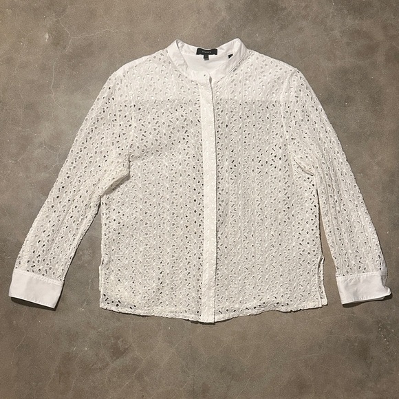 Theory Daisy Eyelet Cotton-Silk Blouse - Picture 2 of 11